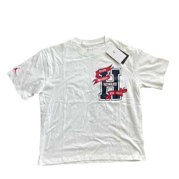 Nike T-Shirt WMNS S White Air Jordan Howard University Heavy Weight HBCU Jumpman - Picture 2 of 9